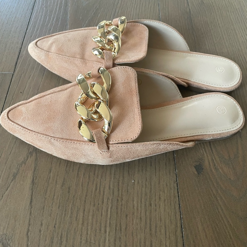 Juliet Holy Womens Mules Flats Pointed Toe Backless Metal Chain Slides, 6.5 - Picture 5 of 8